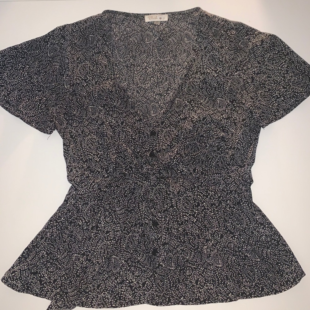Button Down Peasant Top with Tie